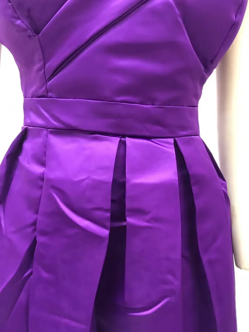 Women's Long Loose Maxi Dress Summer Deep V-neck Solid Color Satin High Split Strapless Short Sleeve Dress