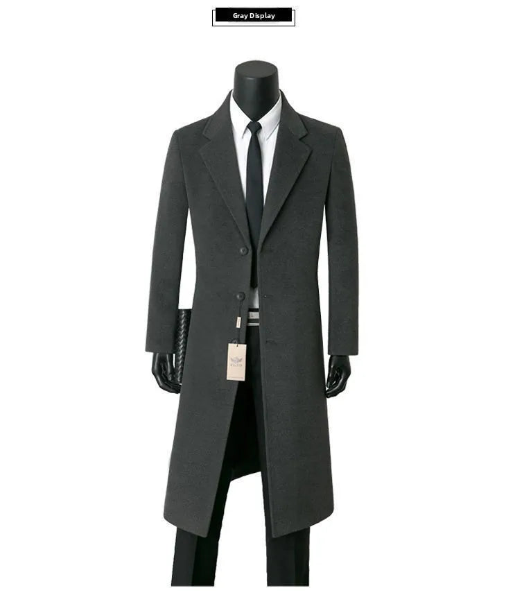 Warm Woolen Men's Coat Medium Length Casual Business Style Windbreaker Suit Collar Outerwear for Autumn And Winter
