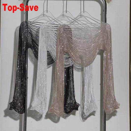 High Quality Diamond Necklace Accessories 2026 New Style Clothing Shawl Accessories Trendy Long Sleeved Crop Top Multi-Layer