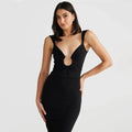 Summer New Solid Color Slim Long Dresses Women Sexy Deep V-neck Backless Package Hip Slit Dress Female Fashion Beach Vestidos