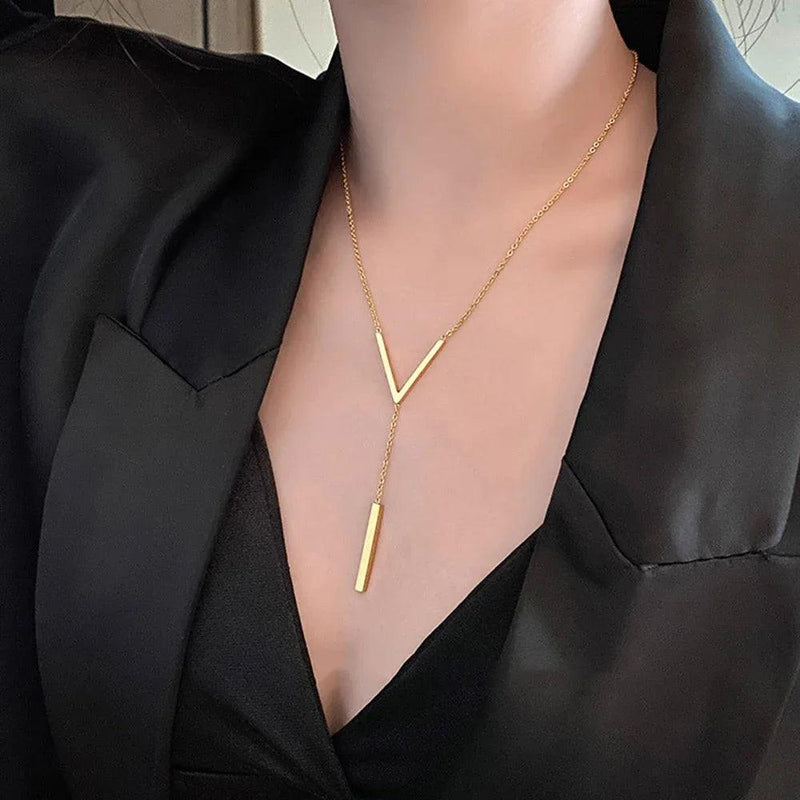 SUMENG New V-shaped Long Sexy Clavicle Gold Colour Chain Necklace Choker for Women 2024 Fashion Jewelry Party Gifts - CRAVO ROSE