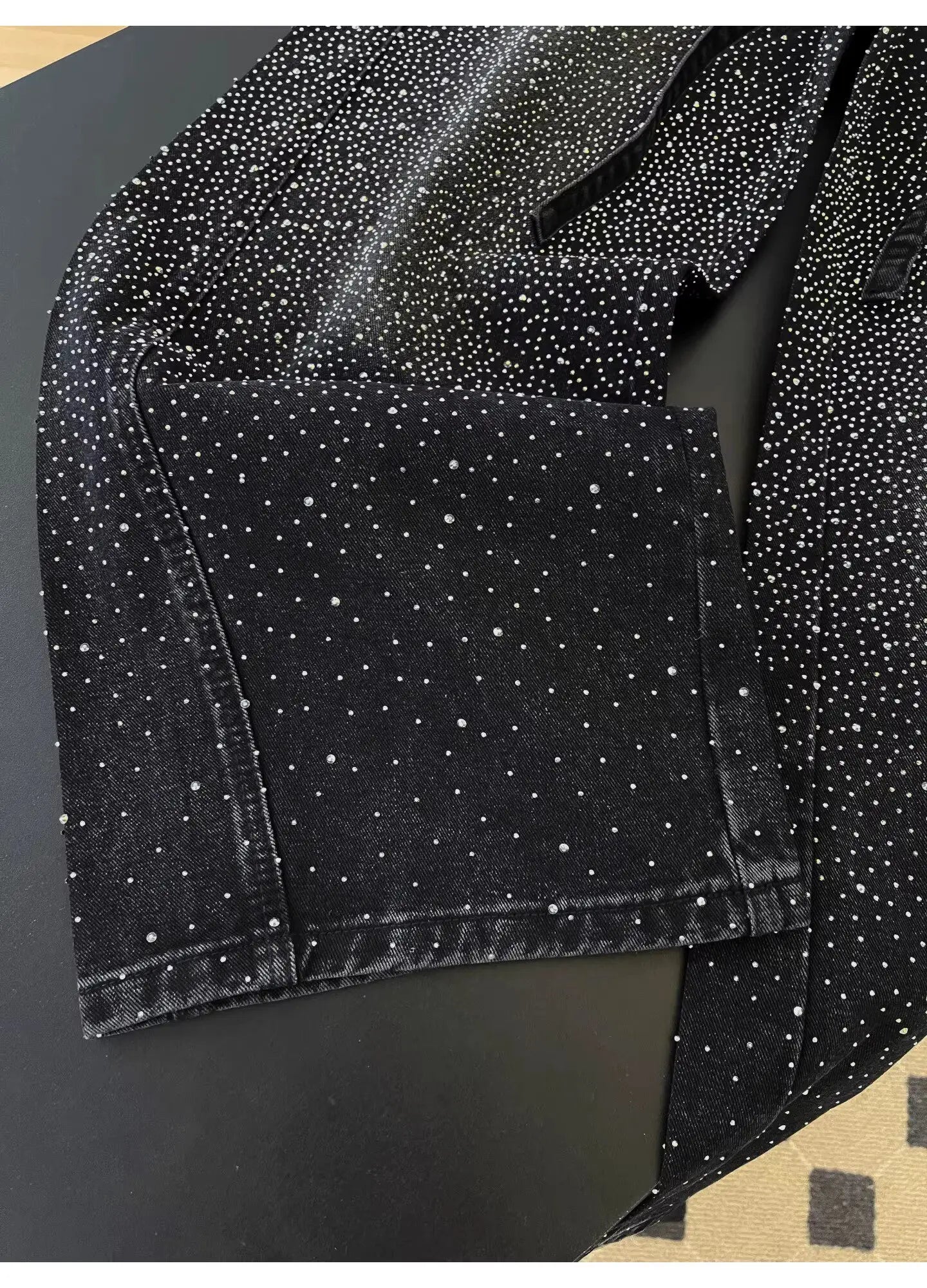 Glittering Rhinestone Denim Pants Women's Jeans New Wide Leg Design Sensation Floor-Length Pants Loose Jeans