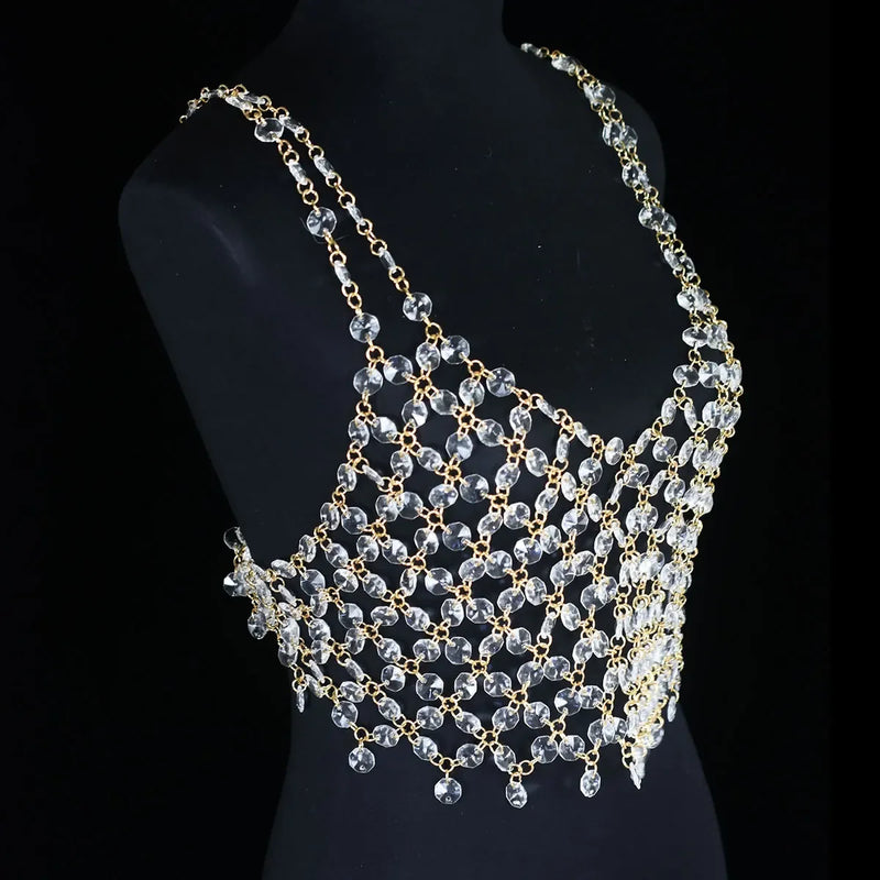 Stage Performance Crystal Tankvest Bra Shiny Chain Outfit Accessories Body Chain Jewelry Flashing Bras Show Costume Decoration