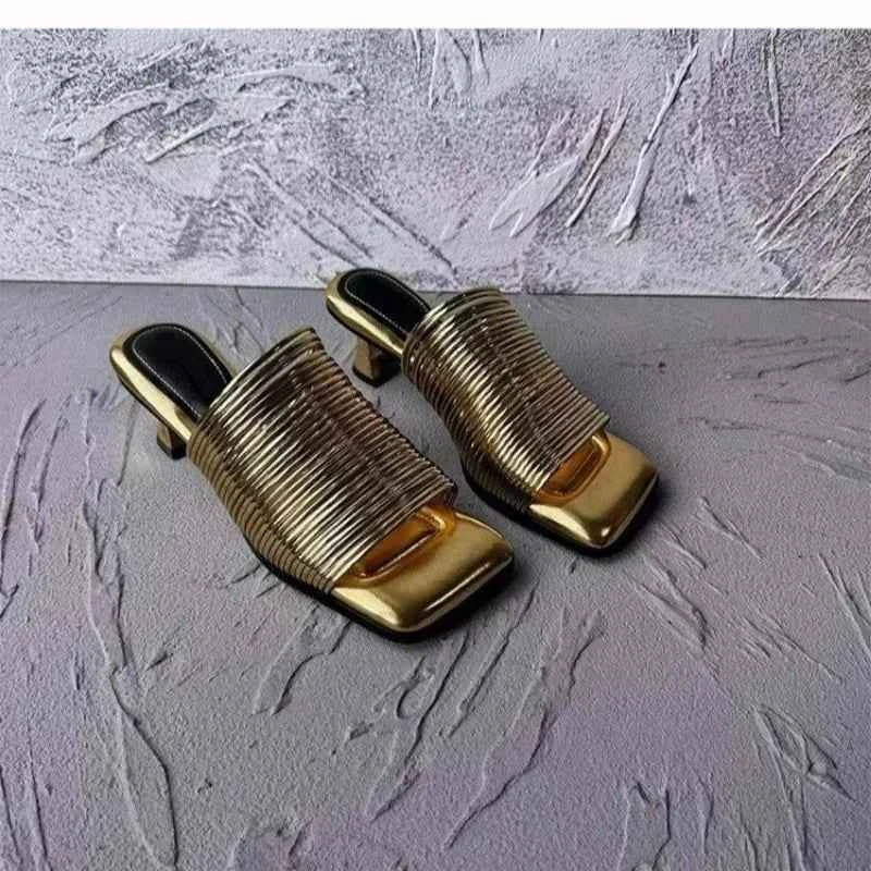 Square Toe Stiletto Sandals for Women Summer Shiny Solid Color High Heels Casual Half Slippers Shoes for Women Designer Sandals