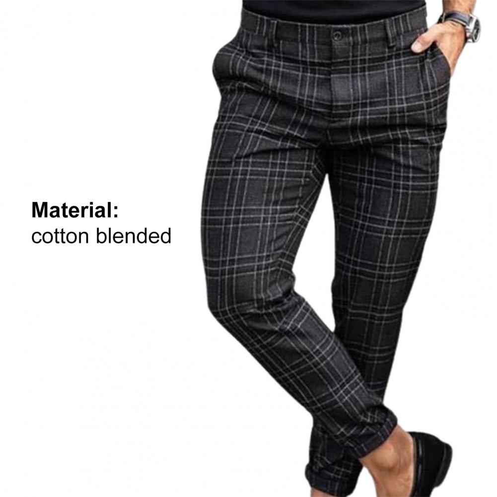 Checkered Pattern Fashion Men Trousers Plaid Loose Autumn Winter Vintage Men's Pants Business Casual Straight Leg Slim Pants