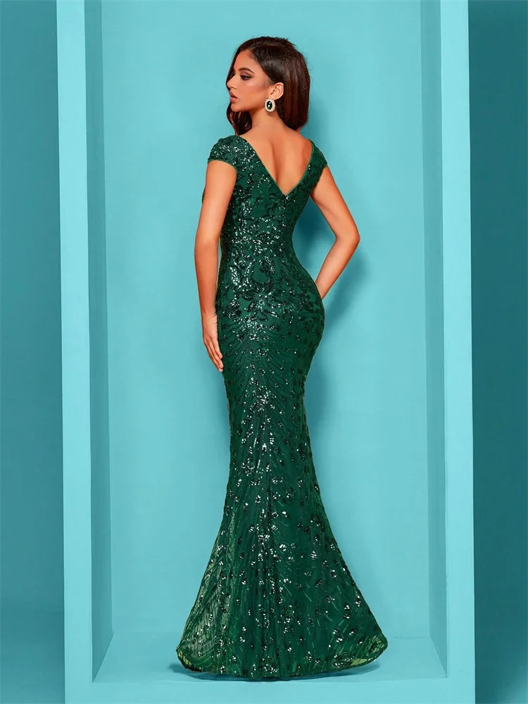 Lucyinlove Elegant Champagne Evening Dress For Women Long 2024 Luxury Mermaid Formal Sequins Prom Wedding Party Cocktail Dresses