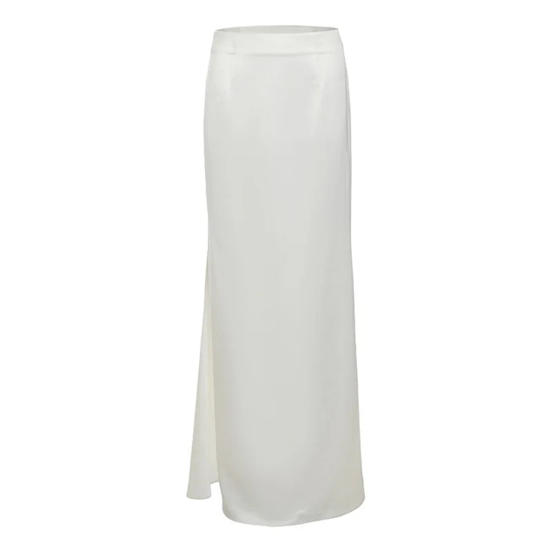 Conjuntos elegantes de renda e cetim com top e saia longa femininos, blusa justa e ombro de fora, robes femininos para festa de verão e noite