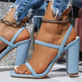 Woman Summer Open Toes Heel Shoes Thick Heels Sandals 7CM Square Head Minimalist Design Fashionable and Versatile Large Size