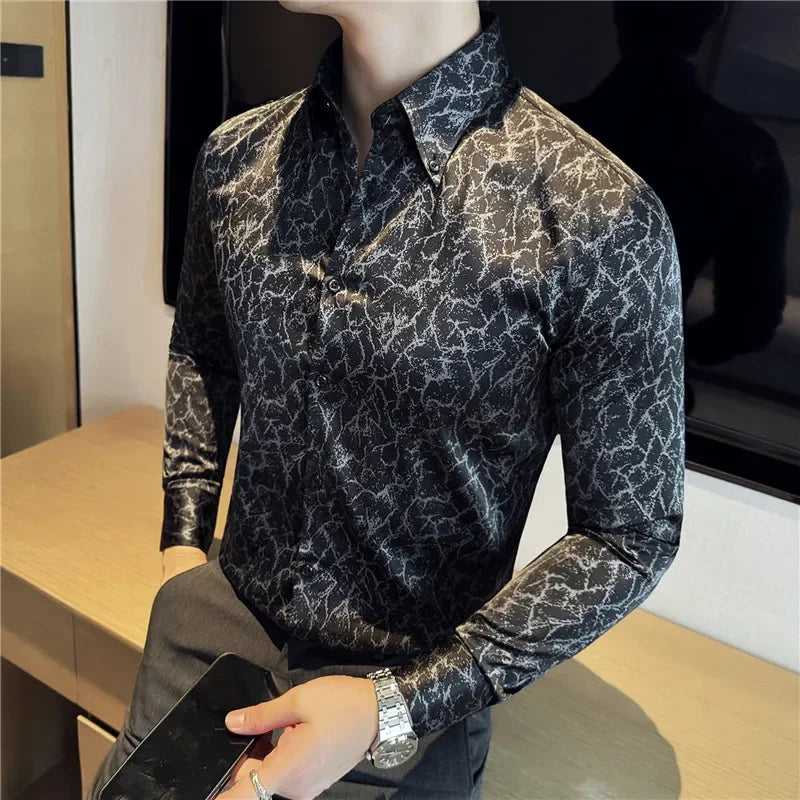 Camisas jacquard vintage de luxo, manga comprida de alta qualidade, slim fit, smoking casual, camisas sociais para casamento, tamanho 4XL-M