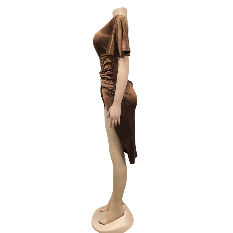 Clothing 2022 Summer Solid High Split One Shoulder Elegant Midi Dress For Woman Birthday Nightclub Party Club Dresses Vestidos