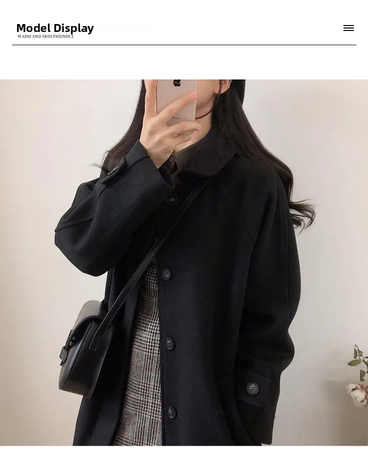 Autumn Winter Korean Style Loose Woolen Coat 2025 Slimming Knee-Length Tweed Women's Mid-Length Elegant Outerwear
