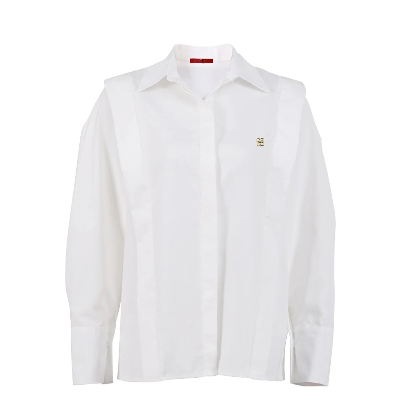 CH Womens CH Logo Embroidered Shirt Long Sleeve Structured Shoulder Office Blouse Fashion Button Down Top