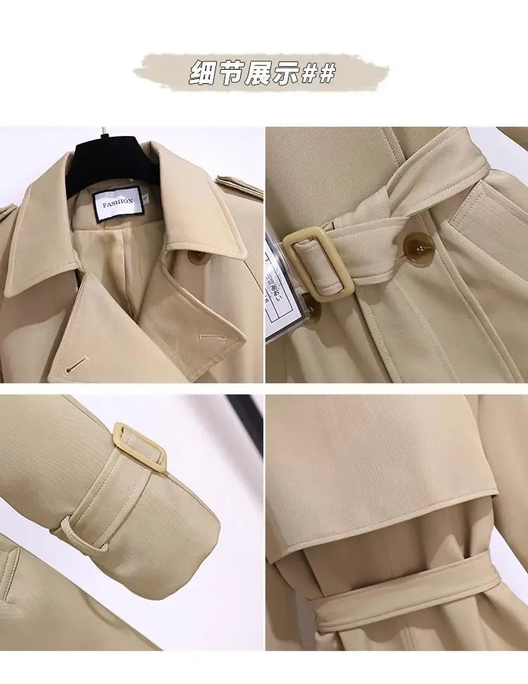 Women's Windbreaker 2026 Spring Autumn New Slim Double-breasted Temperament Coat With belt Femle mid length Casual Trench coat