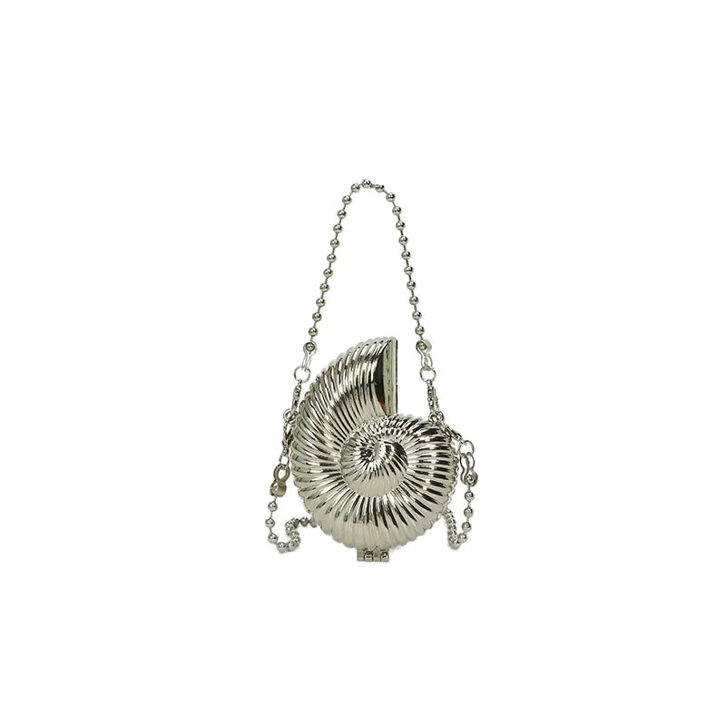 Simple Conch Dinner Bag Women's Shoulder Messenger Crossbody Bag Fun Personality Metal Chain Clutch Acrylic Shell Phone Bags Hot