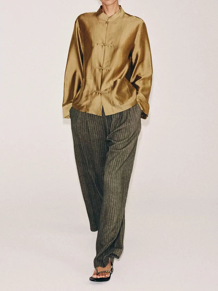 Fashionable Long Sleeve round Neck Rope Knot Button Women's Shirt New 2026 Summer Clothing Versatile Stylish Zadata Brand