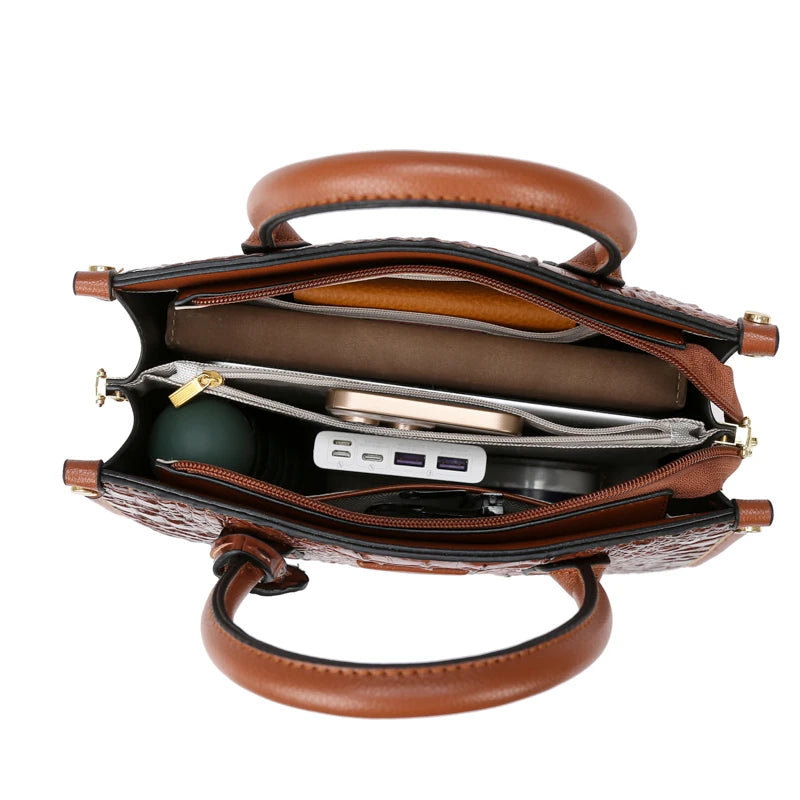 Women's Large Top-Handle Bag Vintage Crocodile Designer Shoulder Bag Quality Leather Crossbody Bag Messenger Commuter Sac A Main