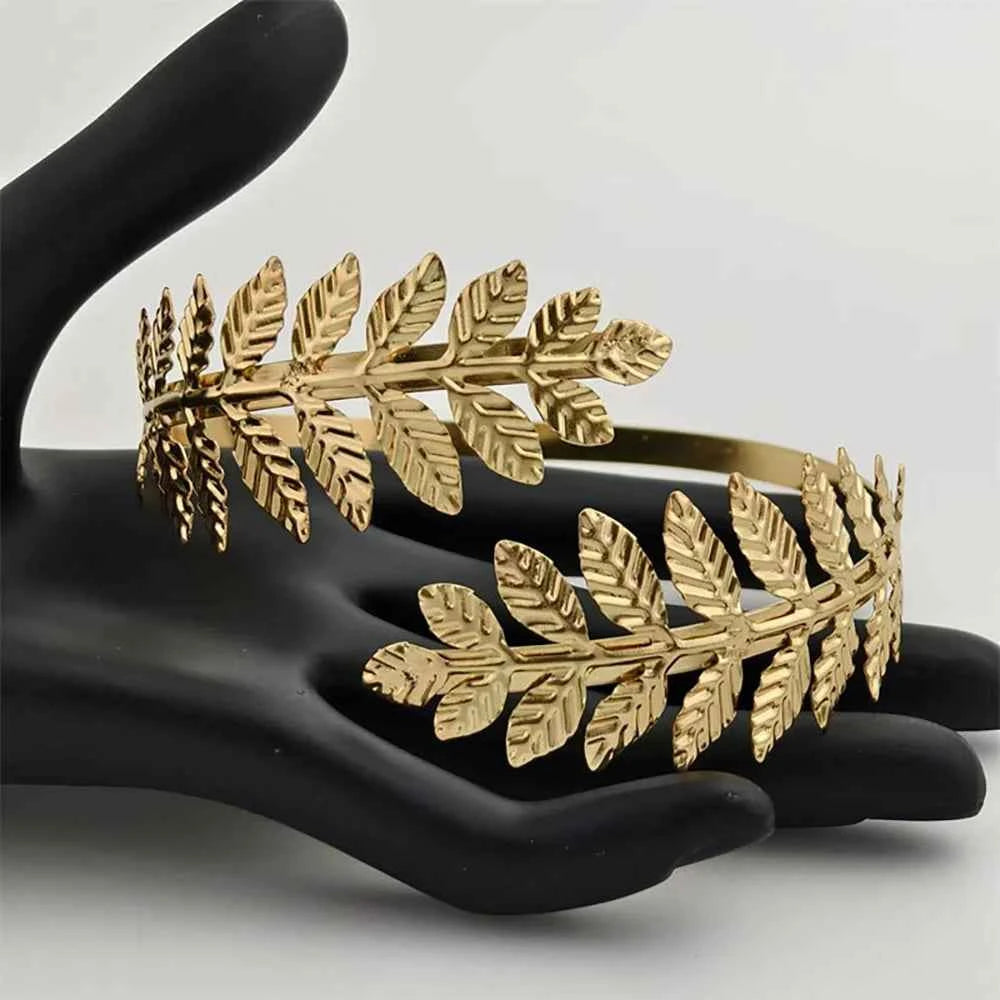 FTCY Metal Leaf Upper Arm Bracelet for Women Greek Roman Style Women's Armband Upper Arm Cuff Gold Color Jewelry Gift
