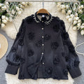 Blusa básica de manga comprida, gola polo vintage, gravata, abotoamento simples, solta, com strass, moda urbana francesa, blusa de outono