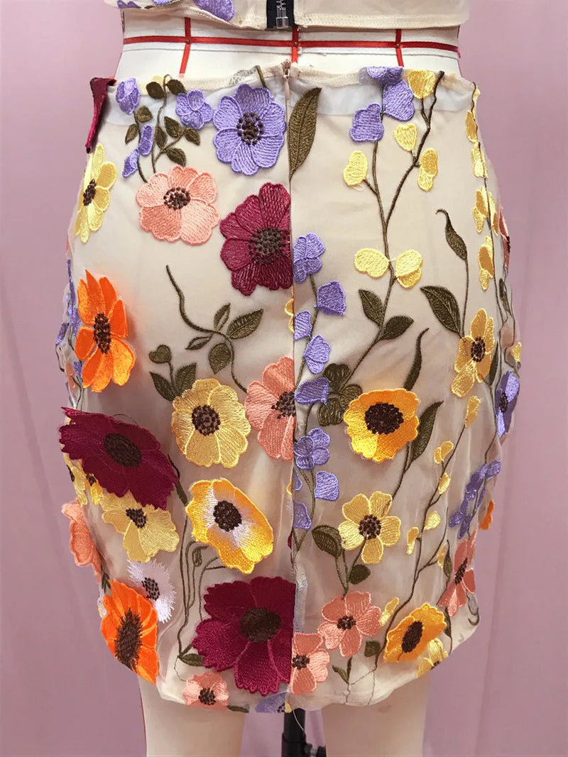 Spring Dress Women's Skirt High-quality Embroidery Hook Pattern Sleeveless Crop Top Wrap Hip Skirt Set of Two Pieces