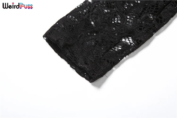 Weird Puss See Through 2 Piece Set Women Sexy  Hollow Jacquard Backless Bodysuit+Leggings Tight Activity Clubwear Skinny Outfits