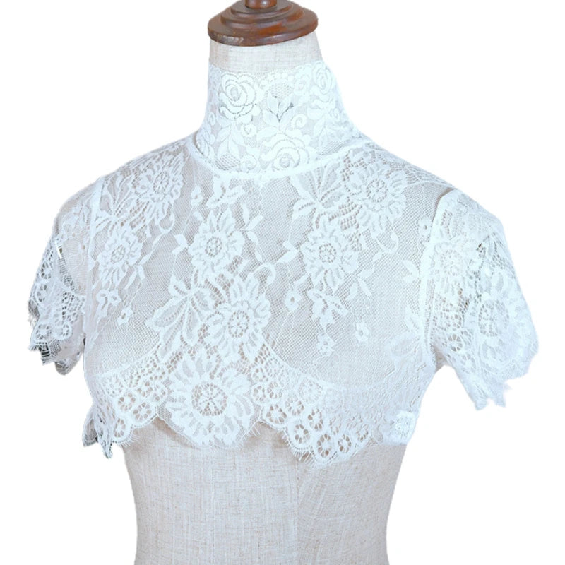 Women Summer Detachable Fake Collar Half Shirt Blouse Sweet Crochet Sheer Eyelash Floral Lace Wedding Decorative Dickey Choker - CRAVO ROSE