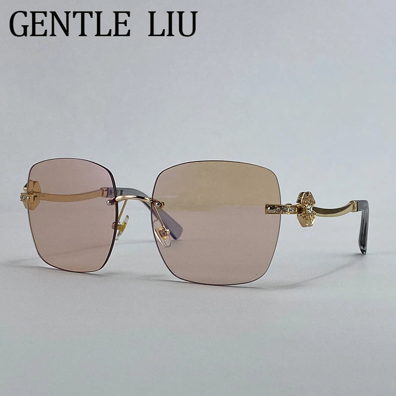 Óculos de sol quadrados grandes sem aro para mulheres, óculos de sol de marca de luxo, sem armação, vintage, proteção UV400
