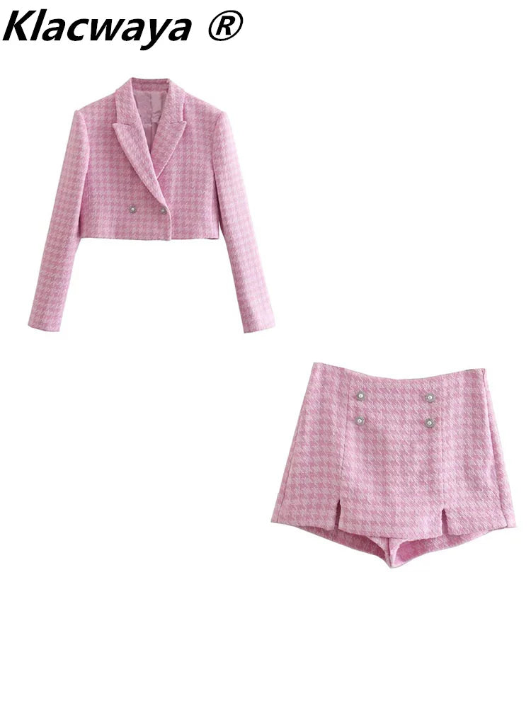 Conjunto de 2 peças de tweed Klacwaya, blazer chique, terno feminino, shorts, terno com shorts para mulheres, ternos femininos