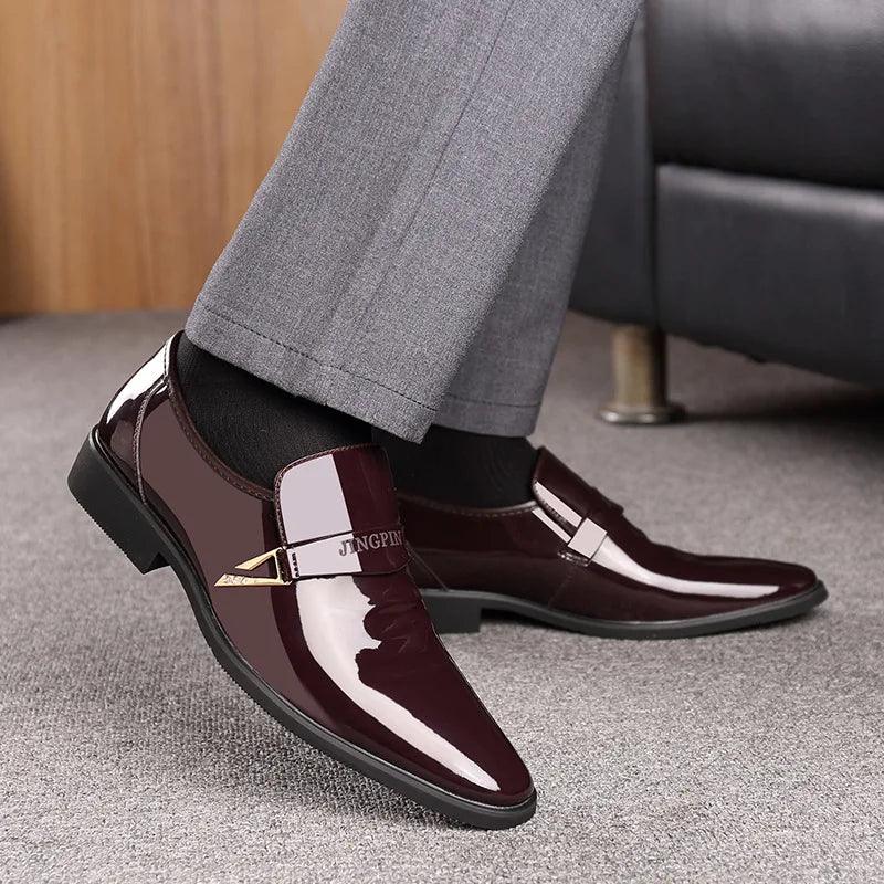 Leather Shoes Men Dress Slip on Patent Leather Mens Casual Oxford Shoe Moccasin Glitter Male Footwear Pointed Toe Shoes for Men - CRAVO ROSE