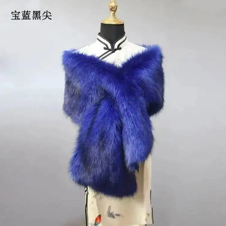 32 Colors 165*30cm Women Luxury Warm Faux Fox Fur Shawl Winter Ladies Plush Scarf Wraps Cloak Coat Wedding Long Cape Scarves
