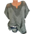 Blusas e tops femininos de manga curta da moda verão, camisa solta de renda branca patchwork 6xl, tops femininos, roupas casuais