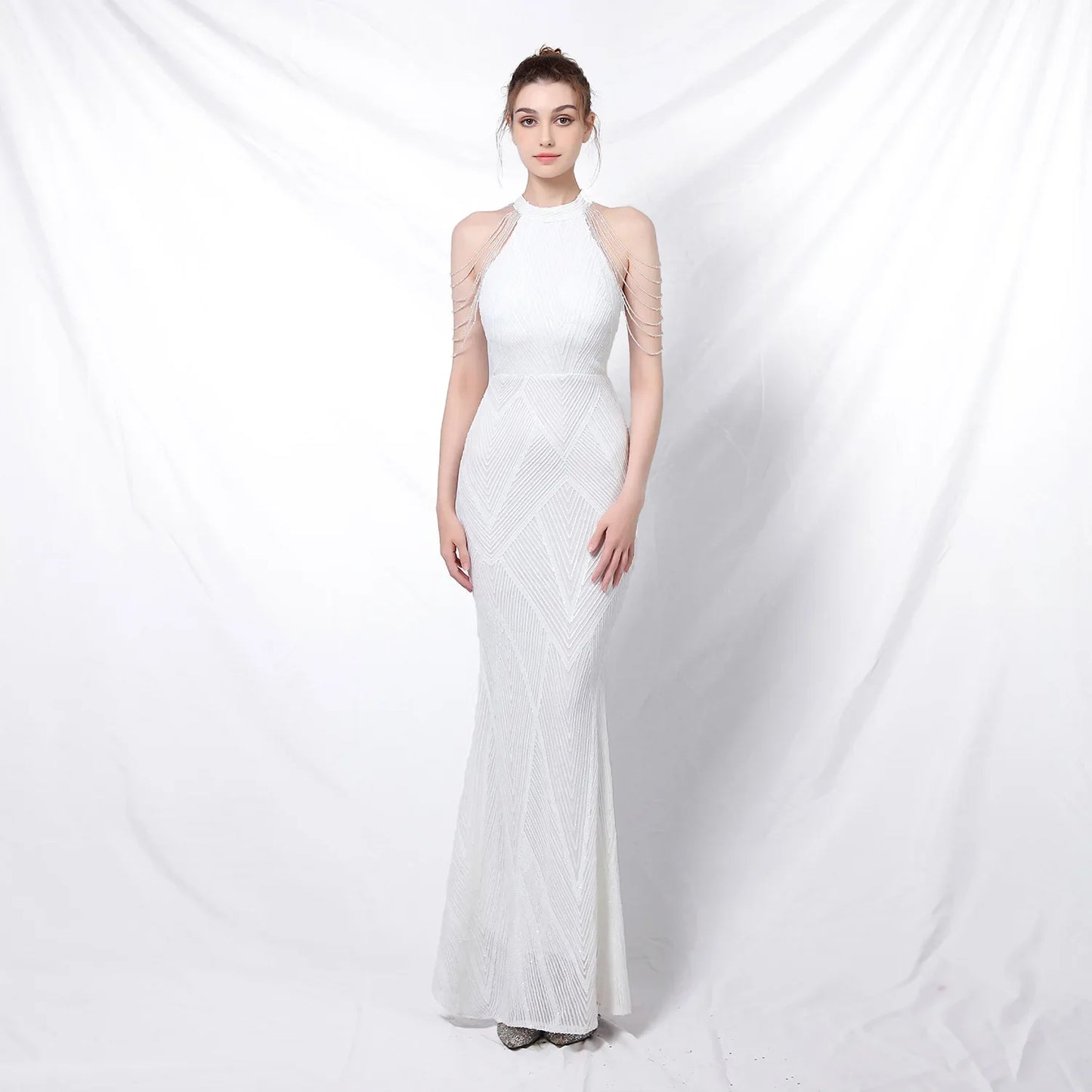 Xmas Sequin Maxi Dress Halter Neck Stripe Mermaid Long Lady Coctail Prom Dress Party Evening Dancing Performance Shimmering Wear