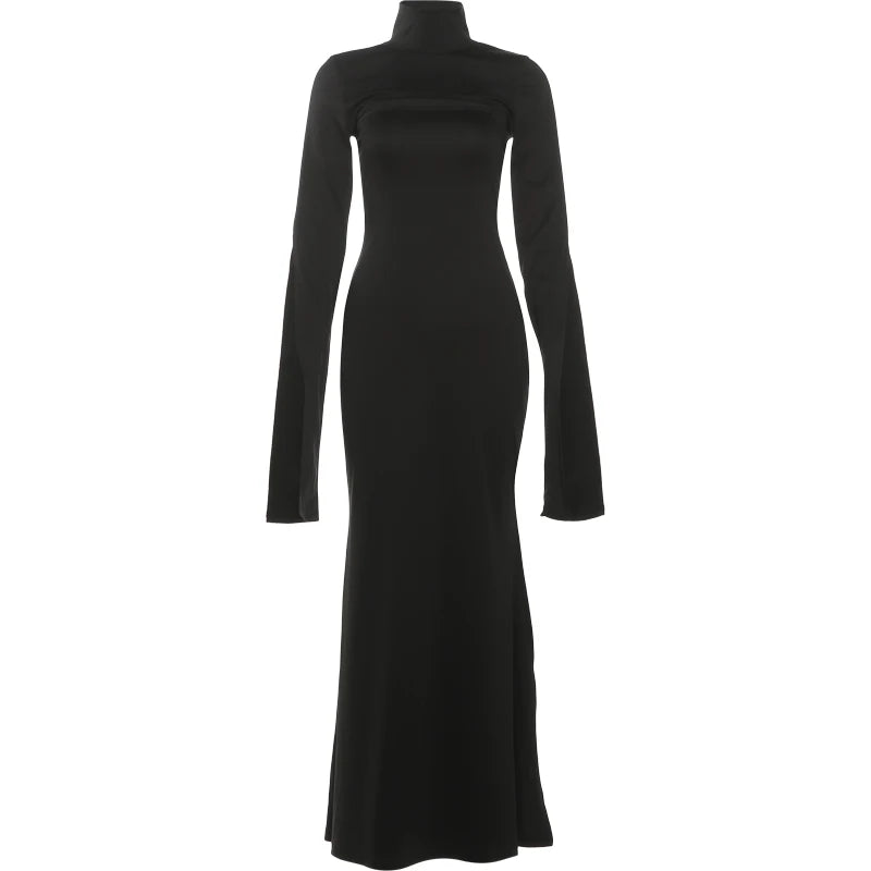 Nibber Fashion Chic 2-Piece Set Women Strapless Split Maxi Dress+Super Short Half-Sleeve Turtleneck Top Matching Elegant Outfits