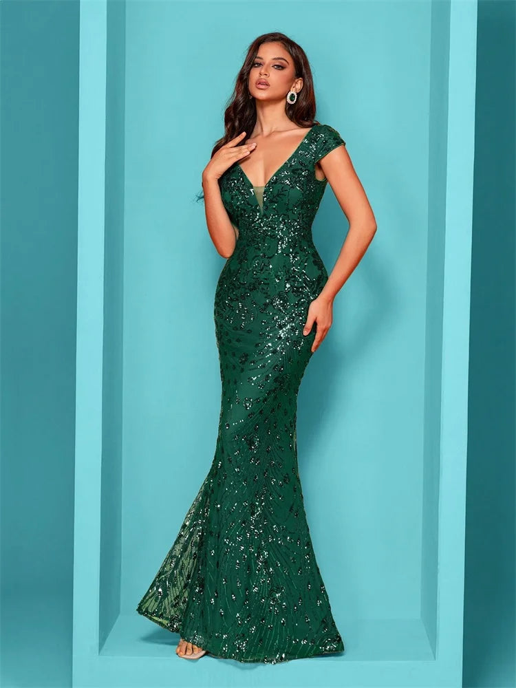 Lucyinlove Elegant Champagne Evening Dress For Women Long 2024 Luxury Mermaid Formal Sequins Prom Wedding Party Cocktail Dresses