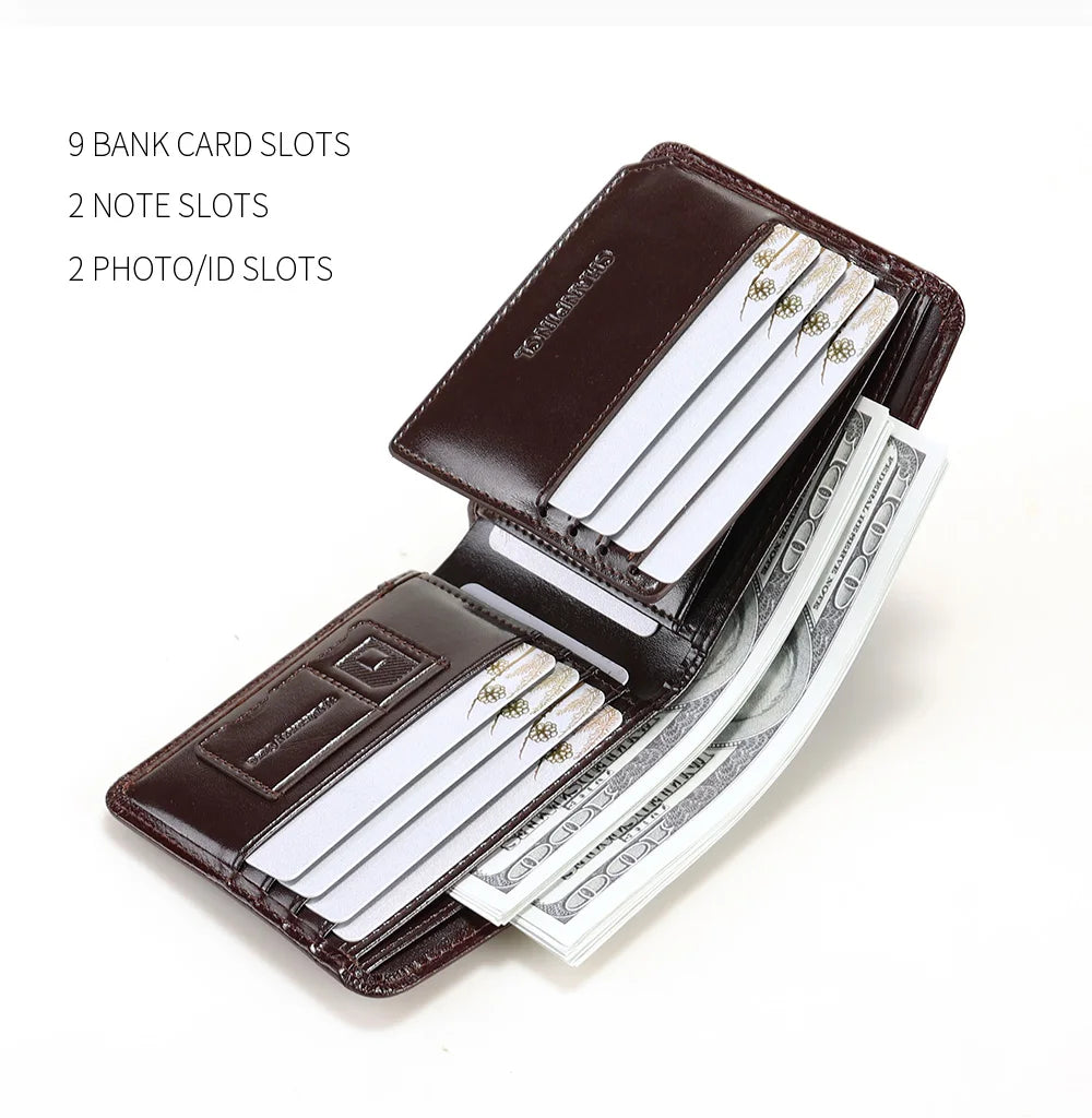 CHANPINCL Men's Italian Top-Grain Cow Leather Short Tri-Fold Wallet – RFID Blocking & Gift Box