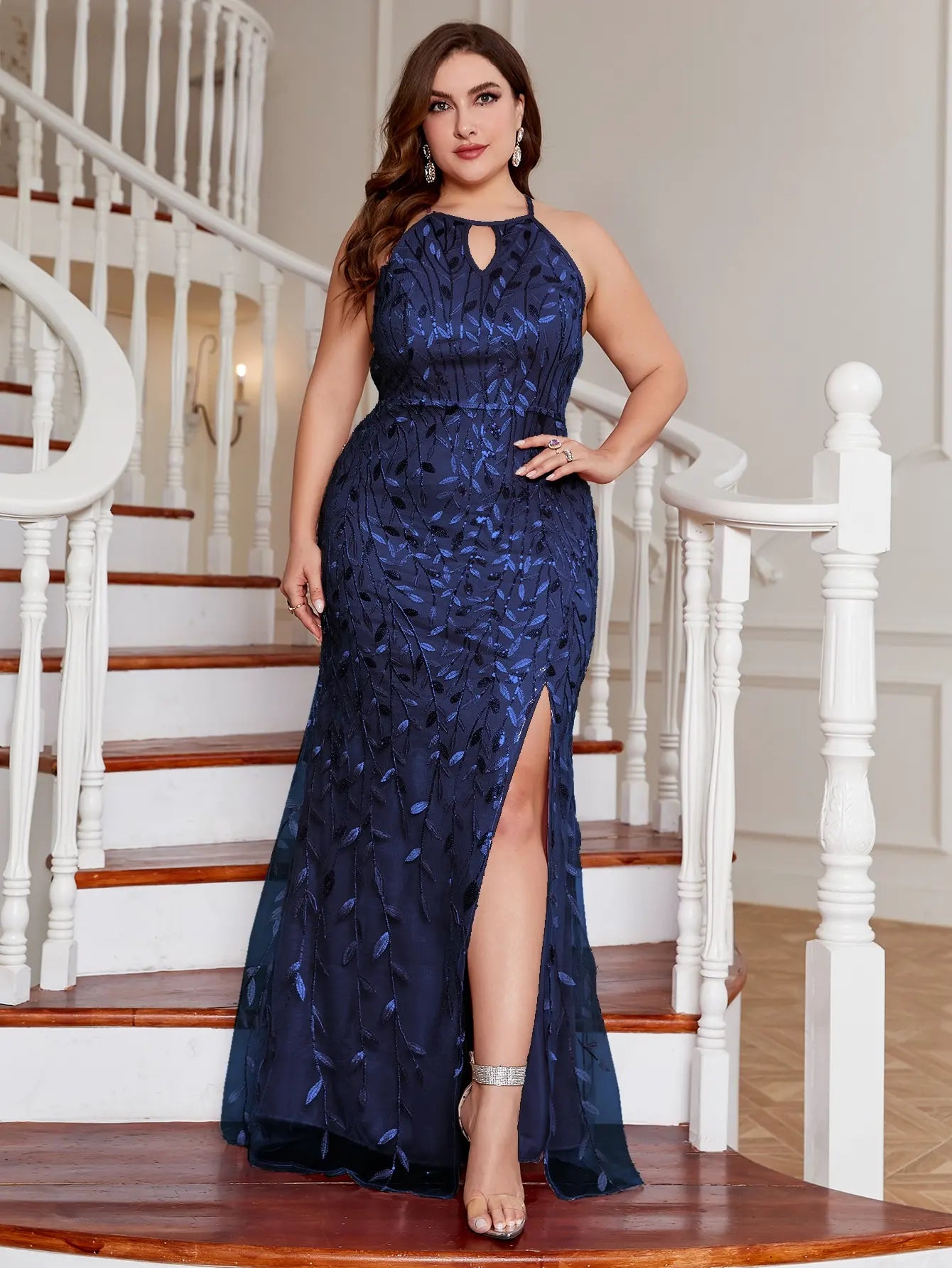 Unithorse Plus High Split Thigh Sequin Party  Dress