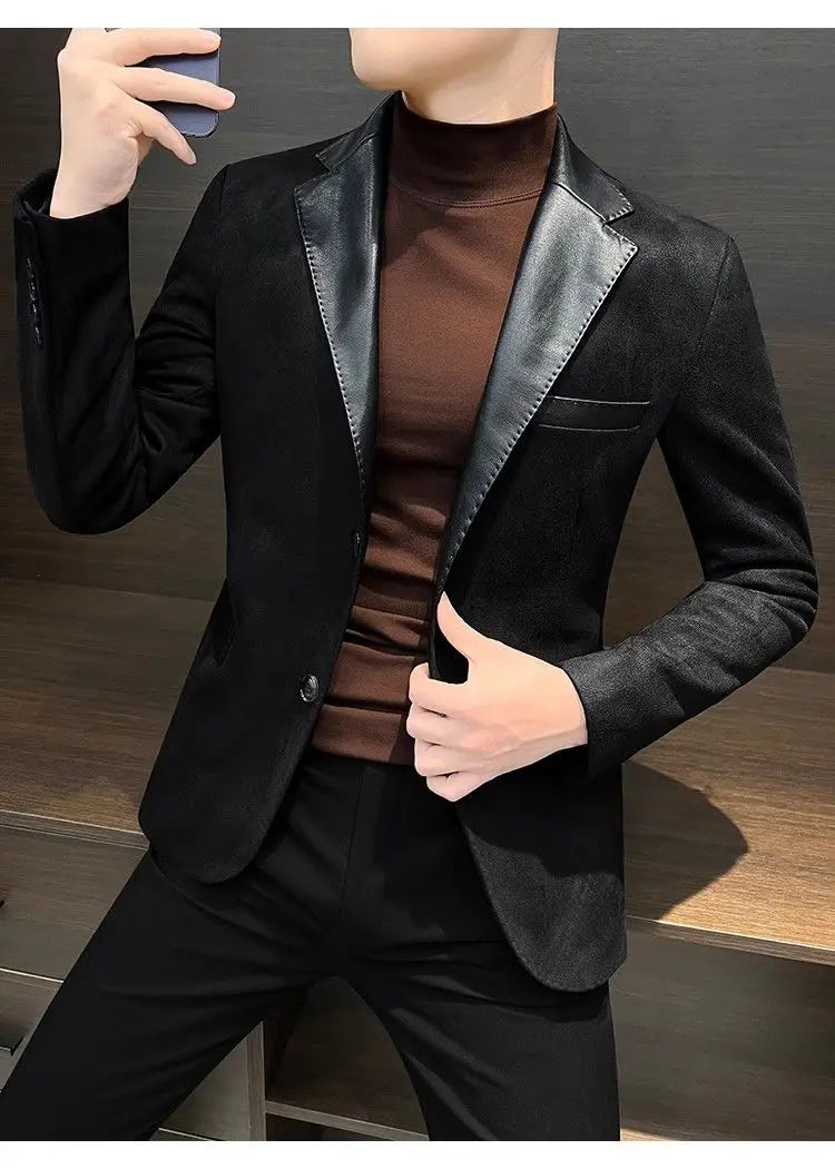 Jaqueta masculina de abotoamento único, nova, vintage, de grife de luxo, roupas de primavera de alta qualidade, ternos e blazers masculinos