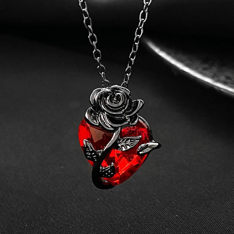 Gothic Rose Red Love Necklace Women's Y2K Grunge Jewelry Dainty Silver Color Tonebloody Human Heart Pendant Personalized Gifts - CRAVO ROSE