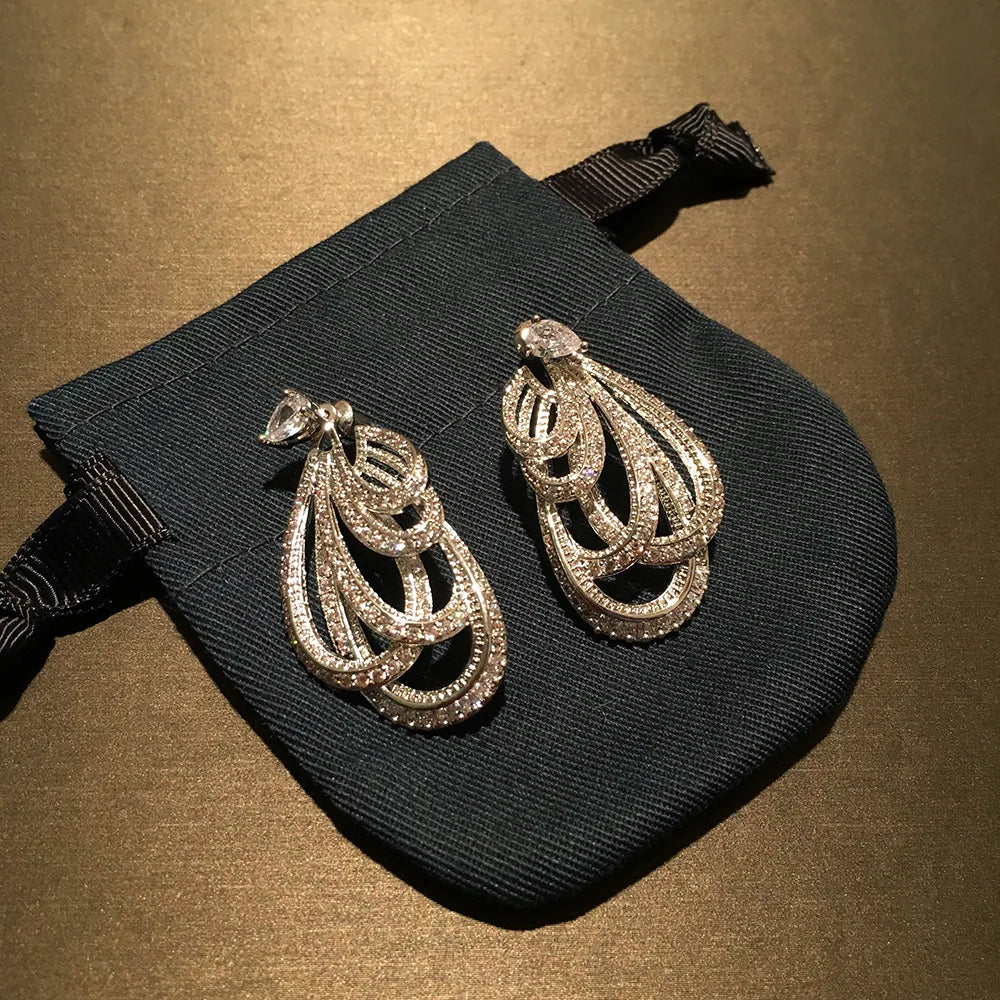 Fashion drop shape holiday style Heavy Industry jewel-grade earrings bow ribbon set with two wear high-grade studs