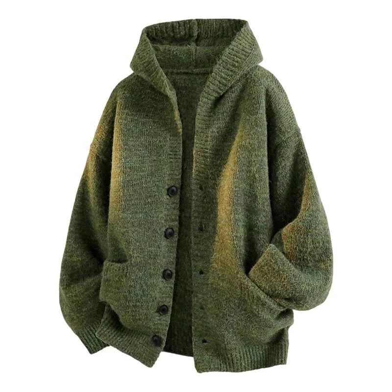 Men's Hooded Knit Cardigan Button Front Loose Fit Autumn Casual Fashion Warm Comfortable Lazy Style Sweater Outerwear
