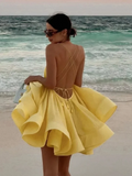 2025 Sexy Backless Lace Up Women's Sling Mini Dress Chic Solid High Waist Loose Pleated Hem Vestido Lady Summer Party Beachwear
