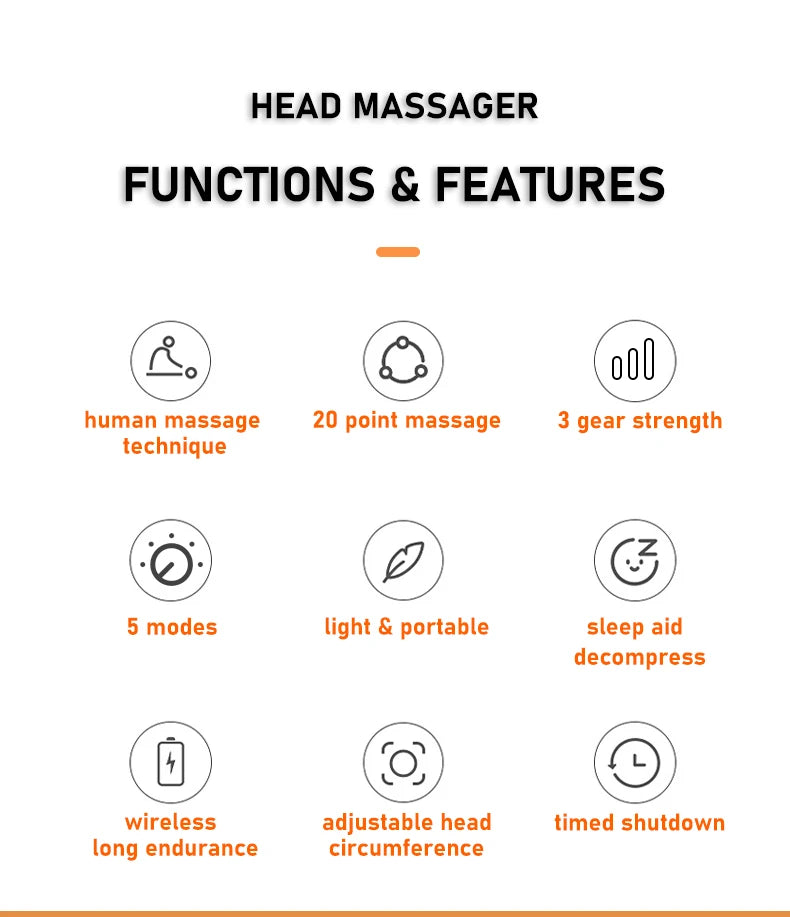20 Cabeças de Massagem Massageador de Couro Cabeludo Laranja Vibrador de Luz Vermelha Polvo Arranhador para Relaxamento Estresse Enxaqueca