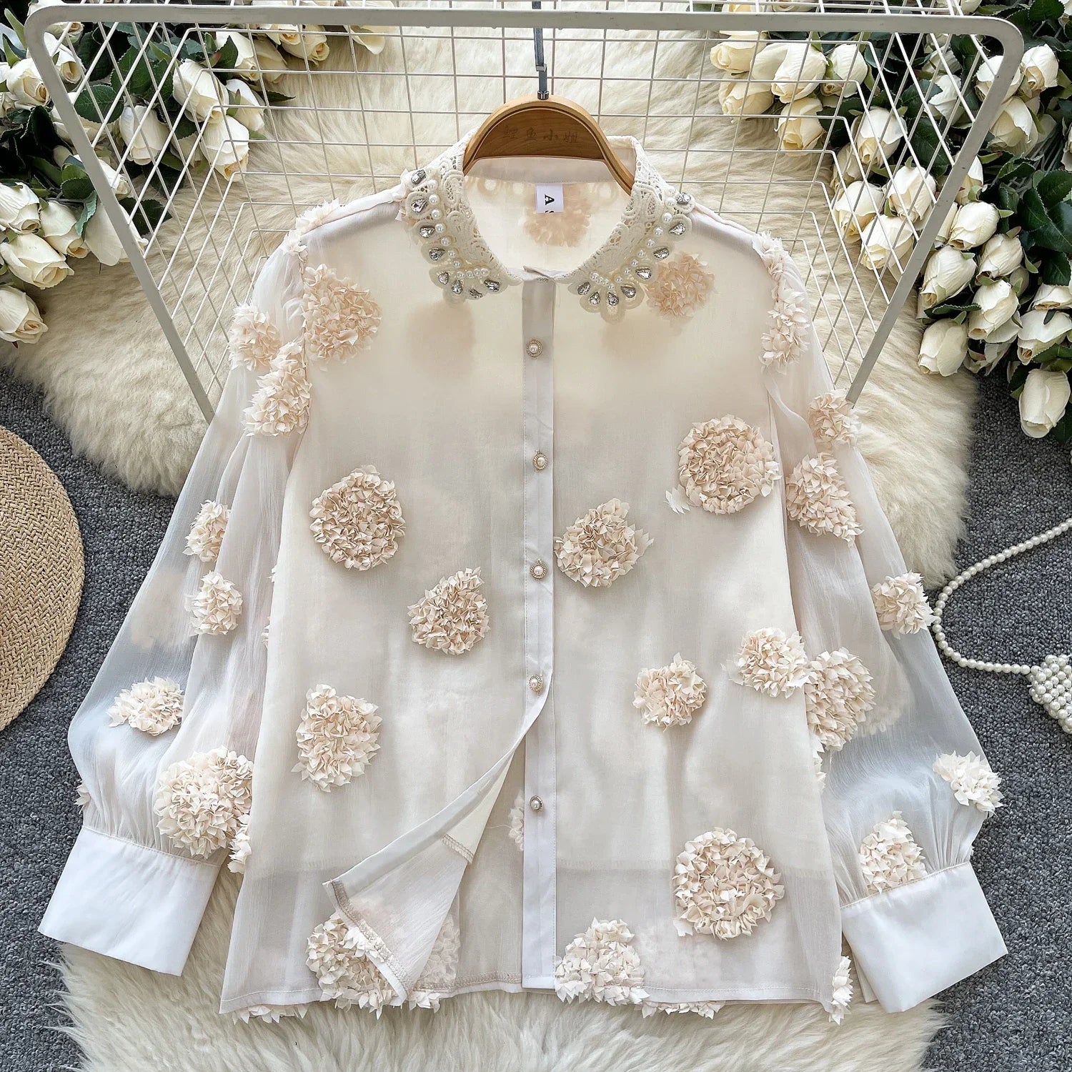 Blusa básica de manga comprida, gola polo vintage, gravata, abotoamento simples, solta, com strass, moda urbana francesa, blusa de outono