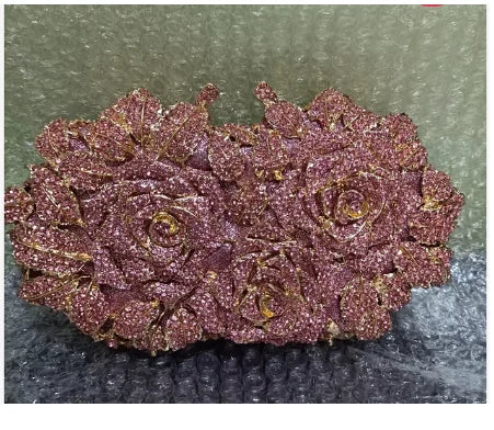 Pedras de cor prata Bolsa de embreagem de dinheiro para mulheres, bolsas nupciais cristal, festa de casamento, bolsa para casamento - CRAVO ROSE