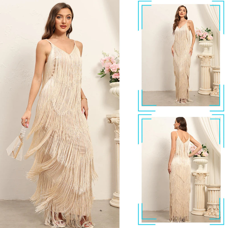 VITRCHP Luxury Evening Dresses 2025 Glitter Tassels Sleeveless Straight Long Prom Dress Floor Length Formal Occasion Dresses