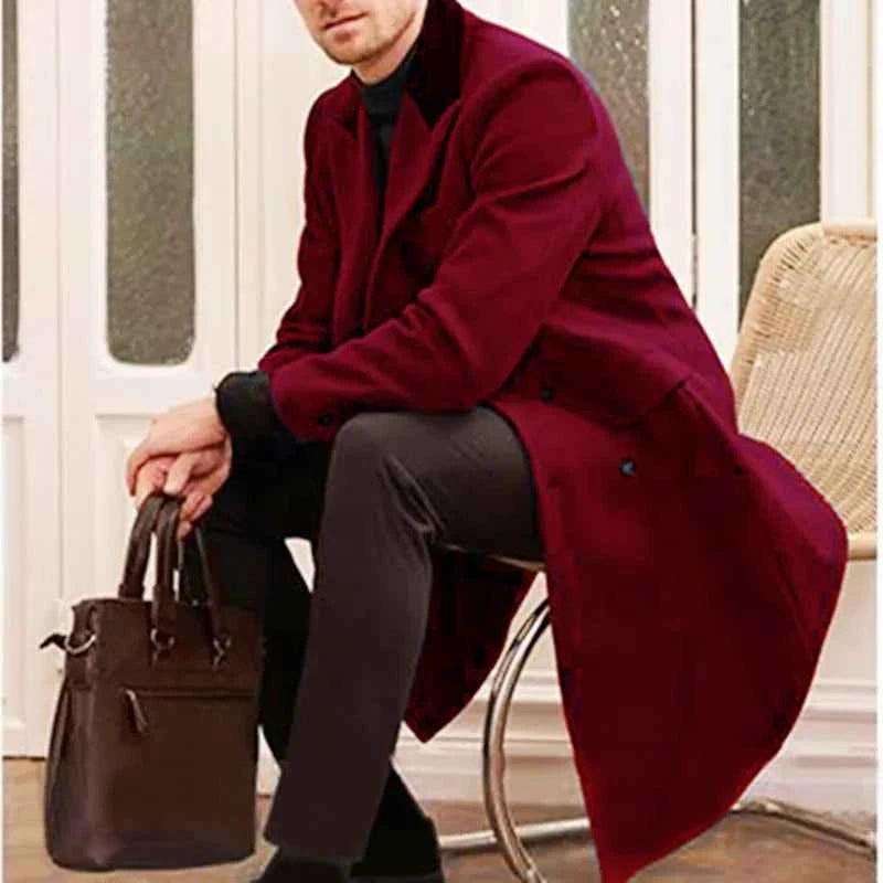 Coat Winter Men's Jackets Warm with Lining Men's Coat  X-Long Double Breasted Trench Multi-Pockets Male Clothing Eu Size M-XXL