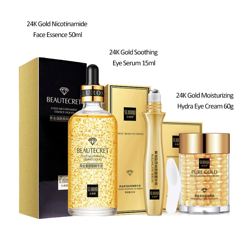 Conjunto de cuidados com a pele 24K Gold Niacinamida Soro Facial Antienvelhecimento Produtos para a Pele Remover Olheiras Creme de Colágeno para os Olhos Kit de Cuidados com a Pele