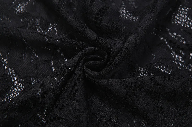 Sexy Hollow out Micro Flared Jumpsuit Long Pants  Lace Shirt Thickened Winter Collection for Elderly Women