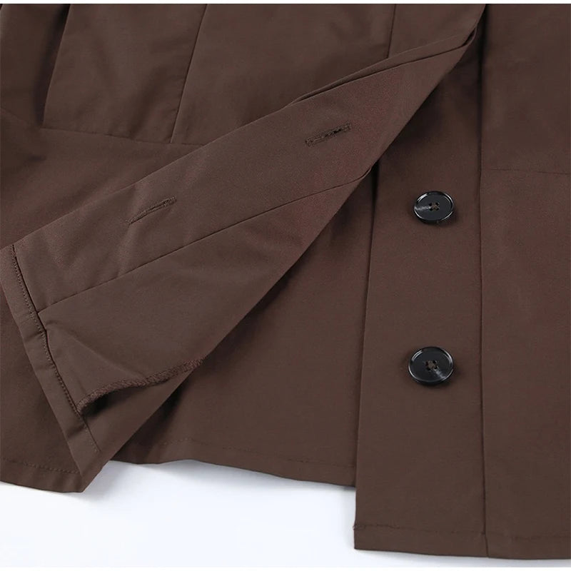 Fashion Stand Collar Belted Waist Short Jacket For Women Casual Puff Sleeve Wide Shoulder Coat Lady 2026 Chic Street Outerwear