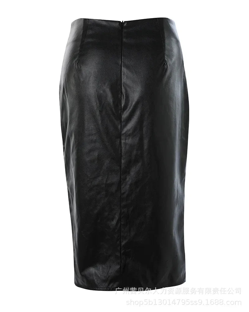 Fashion Womens Skirts 2023 Black Twist Asymmetric PU Half Skirt for Women