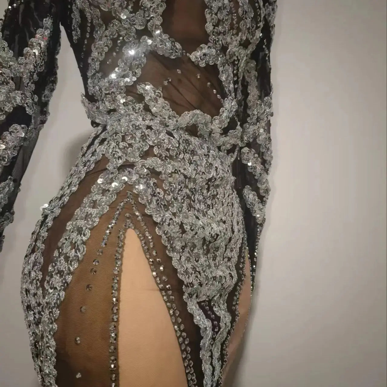 Sparkly Sequin Mesh See Through Mini Dress Women Celebrate Birthday Evening Party Nightclub Sexy Stage Performance Outfit